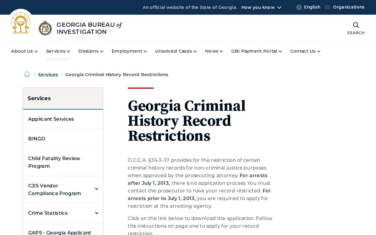 GBI criminal history record restriction guidance