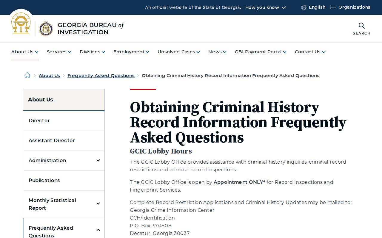 GCIC official criminal history inspection and correction information