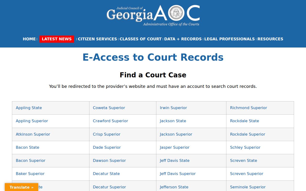 Georgia court e-access directory for Jenkins County courts