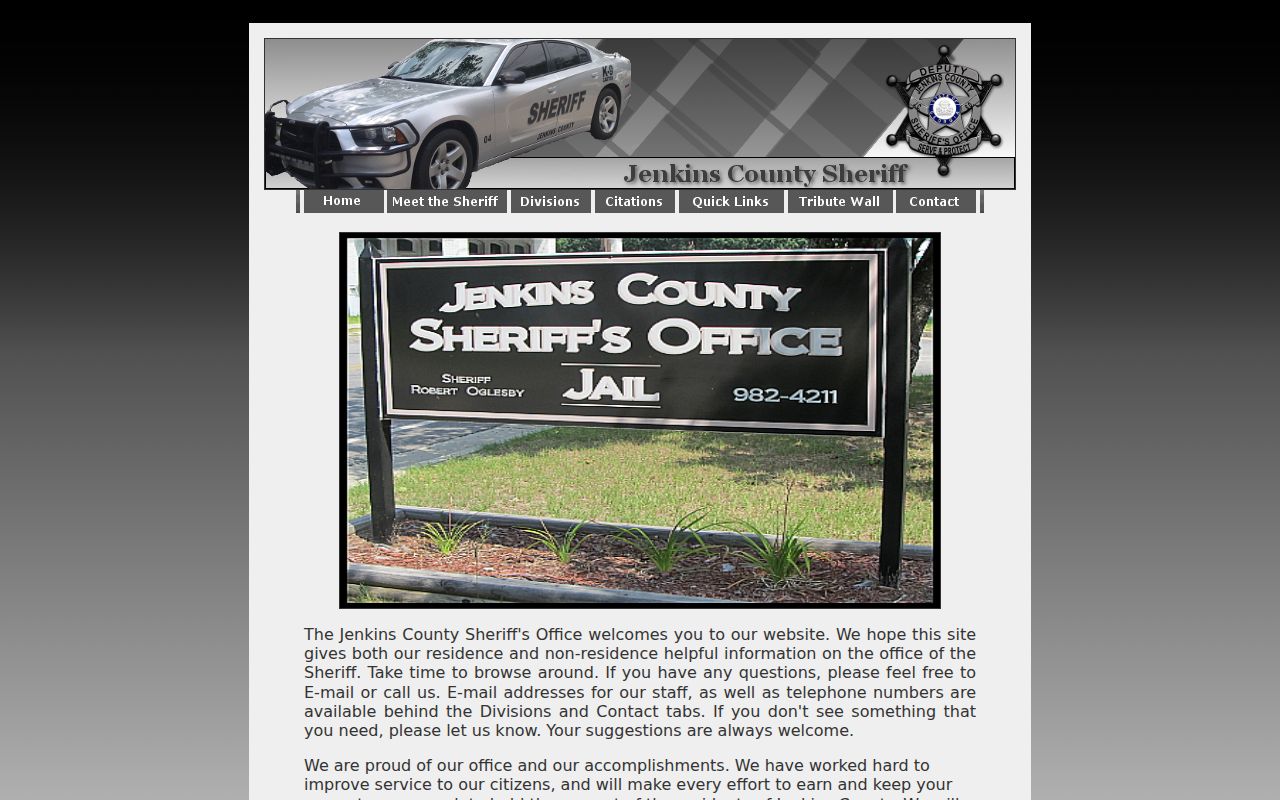 Jenkins County Sheriff's Office official division menu