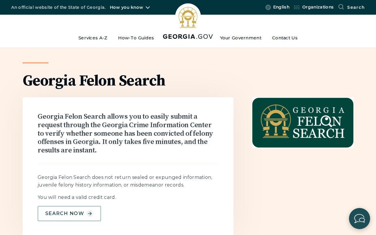Georgia Felon Search official scope and fee information