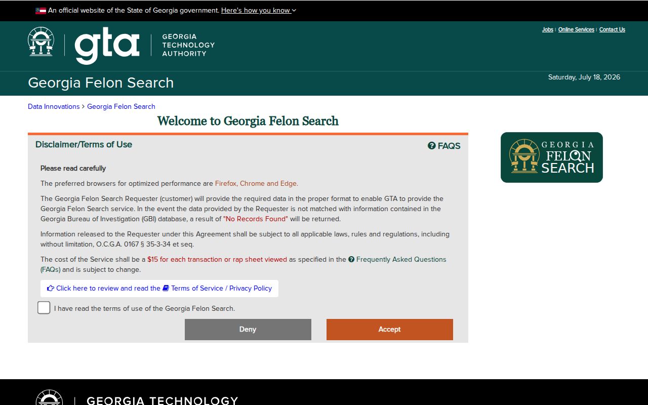 Georgia Felon Search official name query form