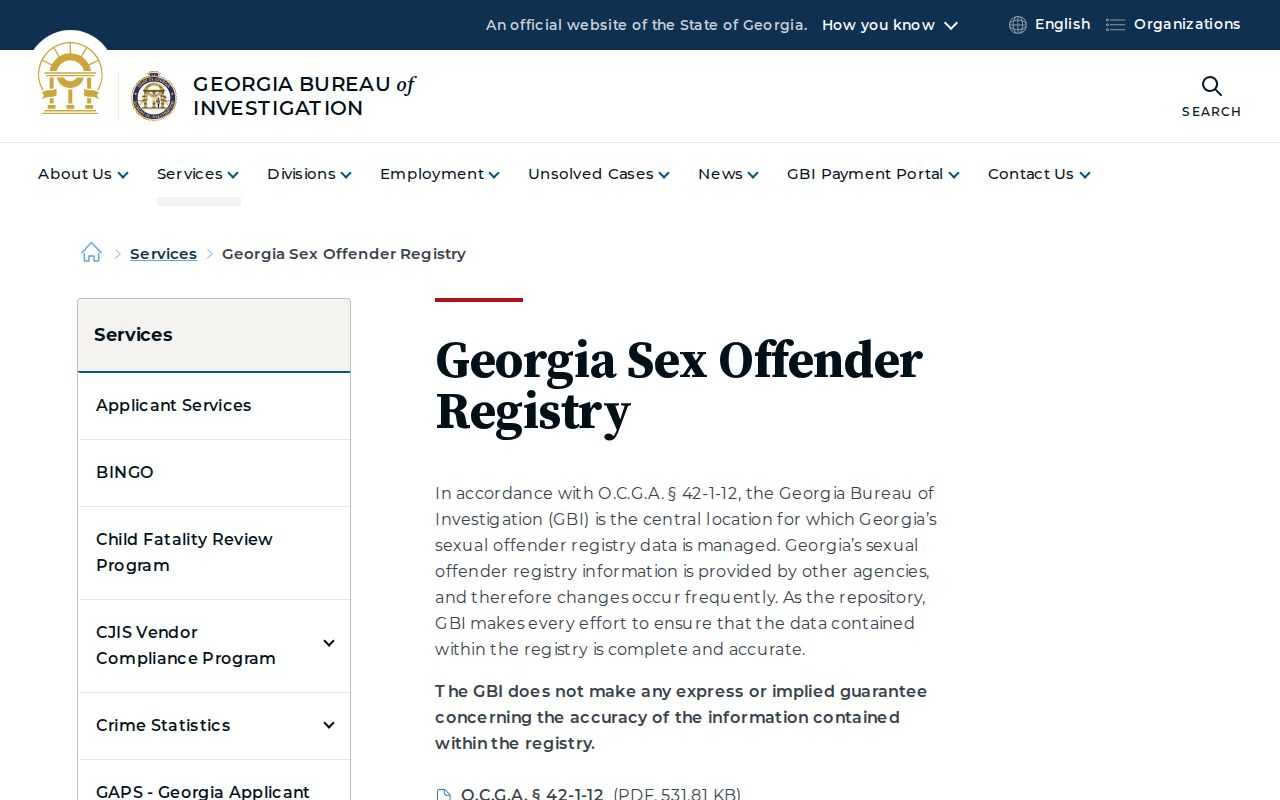 Georgia Bureau of Investigation sex offender registry gateway
