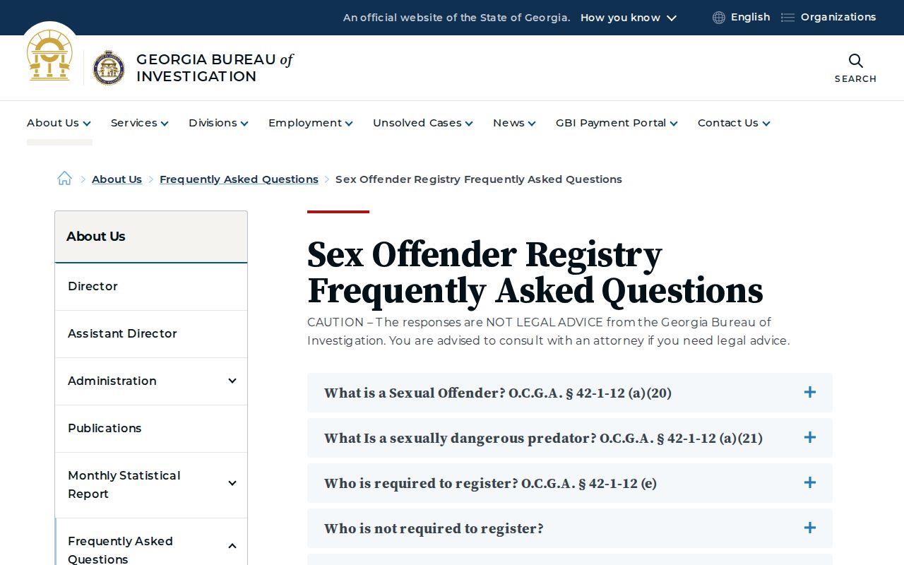 Georgia Bureau of Investigation sex offender registry frequently asked questions